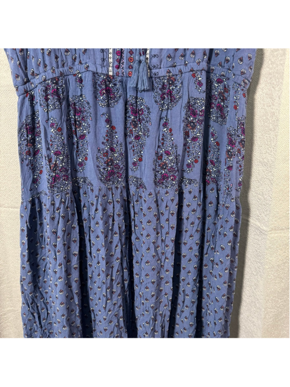 Old Navy Bohemian Maxi Sleeveless Dress Tiered Floral Paisley Print Blue XL - Picture 6 of 10
